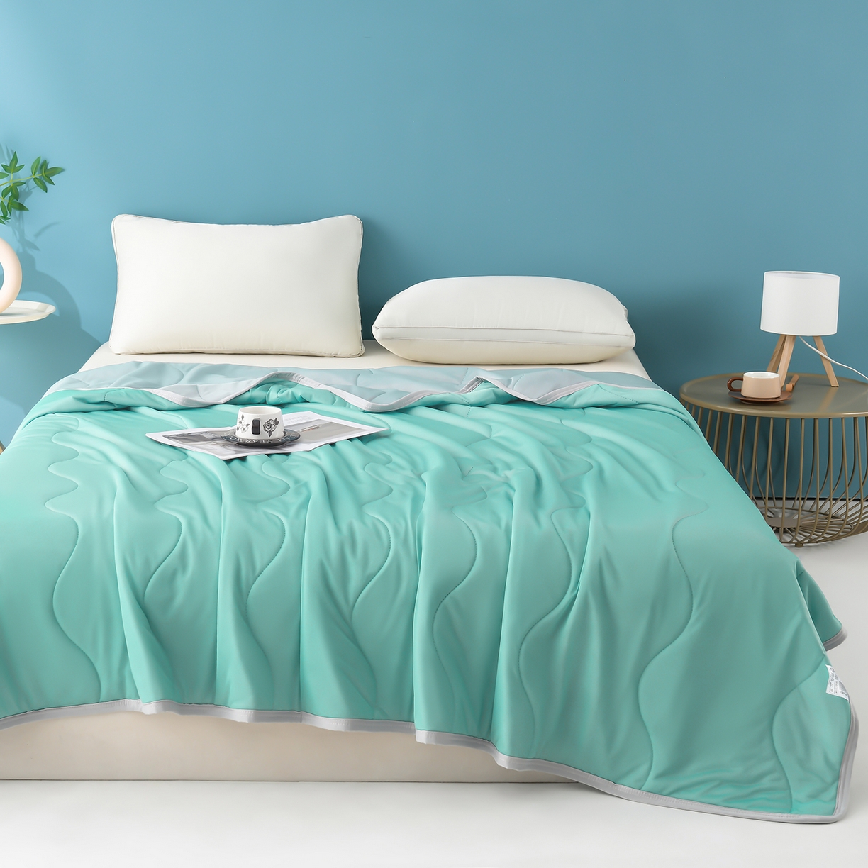 91家纺网 家纺一手货源 找家纺 眠多宝 2025新款纯色凉感丝夏被夏凉被空调被跨境热品temu希音TK外贸 绿色