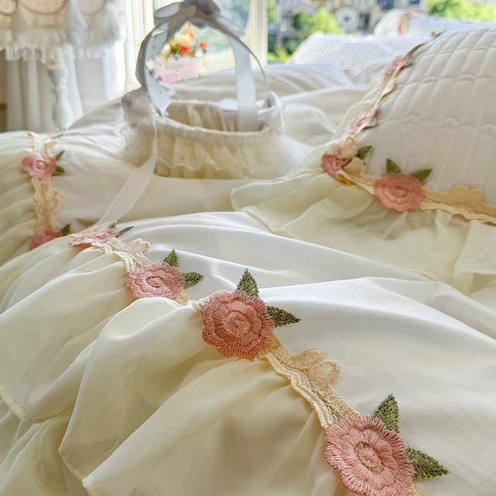 91家纺网 家纺一手货源 找家纺 （总）虹星家纺 2025新款玫瑰花语全棉纯棉床裙款四件套