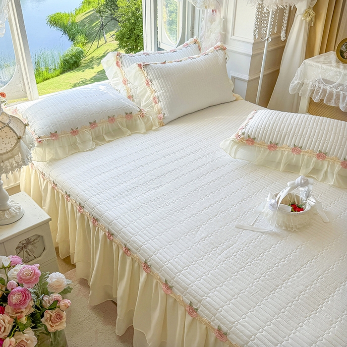 91家纺网 家纺一手货源 找家纺 （总）虹星家纺 2025新款玫瑰花语全棉纯棉床裙款四件套