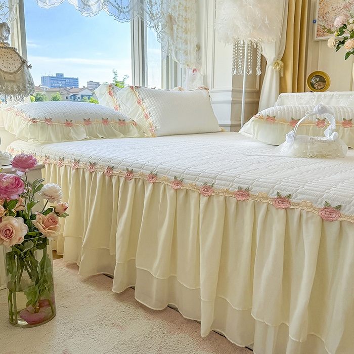 91家纺网 家纺一手货源 找家纺 （总）虹星家纺 2025新款玫瑰花语全棉纯棉床裙款四件套