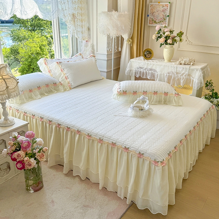 91家纺网 家纺一手货源 找家纺 （总）虹星家纺 2025新款玫瑰花语全棉纯棉床裙款四件套