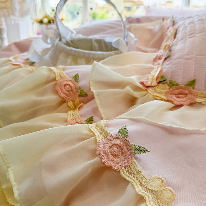 91家纺网 家纺一手货源 找家纺 虹星家纺 2025新款玫瑰花语全棉纯棉床裙款四件套 玫瑰花语-樱花粉