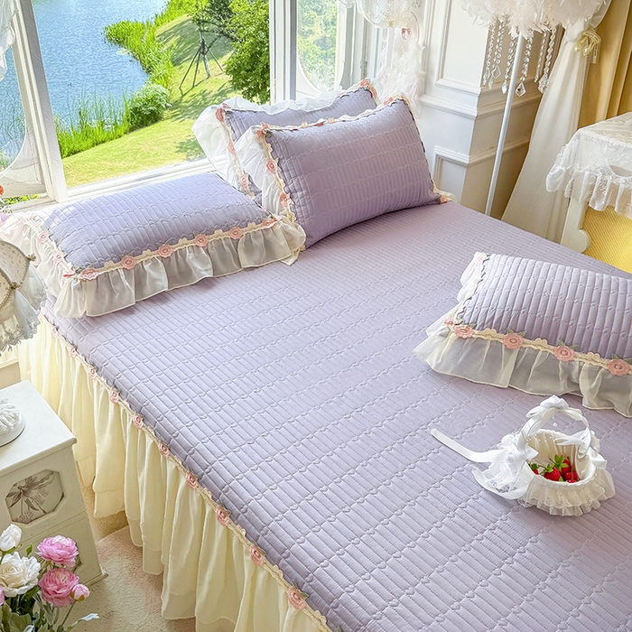 91家纺网 家纺一手货源 找家纺 虹星家纺 2025新款玫瑰花语全棉纯棉床裙款四件套 玫瑰花语-紫罗兰