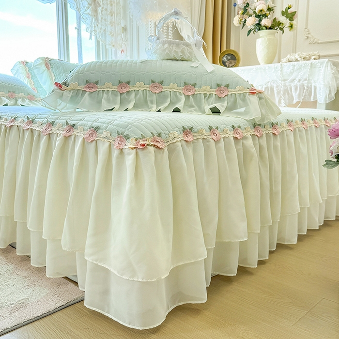 91家纺网 家纺一手货源 找家纺 （总）虹星家纺 2025新款玫瑰花语全棉纯棉床裙三件套单床裙床裙单件