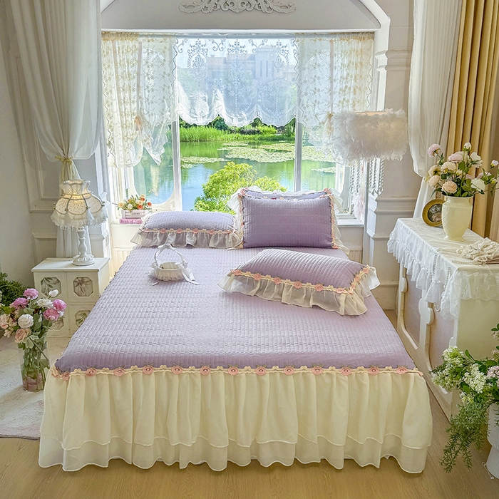 91家纺网 家纺一手货源 找家纺 （总）虹星家纺 2025新款玫瑰花语全棉纯棉床裙三件套单床裙床裙单件