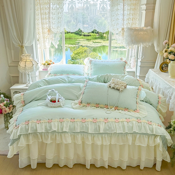 91家纺网 家纺一手货源 找家纺 （总）虹星家纺 2025新款玫瑰花语全棉纯棉床裙三件套单床裙床裙单件