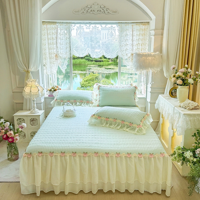 91家纺网 家纺一手货源 找家纺 （总）虹星家纺 2025新款玫瑰花语全棉纯棉床裙三件套单床裙床裙单件