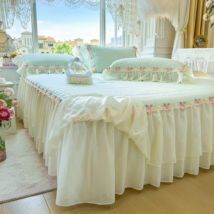 91家纺网 家纺一手货源 找家纺 （总）虹星家纺 2025新款玫瑰花语全棉纯棉床裙三件套单床裙床裙单件