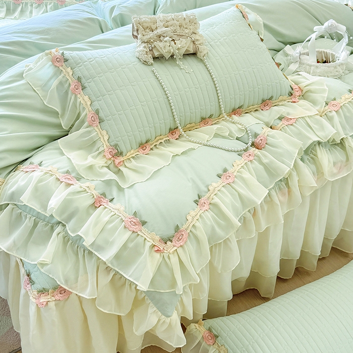 91家纺网 家纺一手货源 找家纺 （总）虹星家纺 2025新款玫瑰花语全棉纯棉床裙三件套单床裙床裙单件