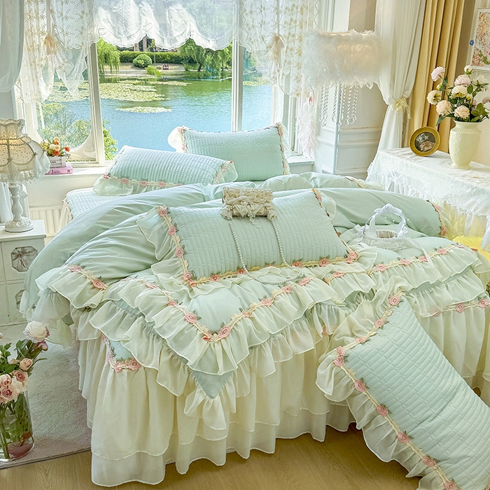 91家纺网 家纺一手货源 找家纺 （总）虹星家纺 2025新款玫瑰花语全棉纯棉床裙三件套单床裙床裙单件