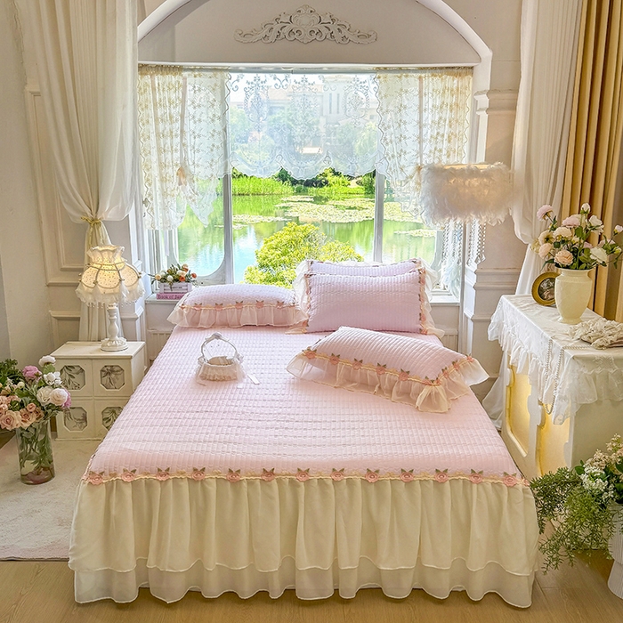 91家纺网 家纺一手货源 找家纺 （总）虹星家纺 2025新款玫瑰花语全棉纯棉床裙三件套单床裙床裙单件