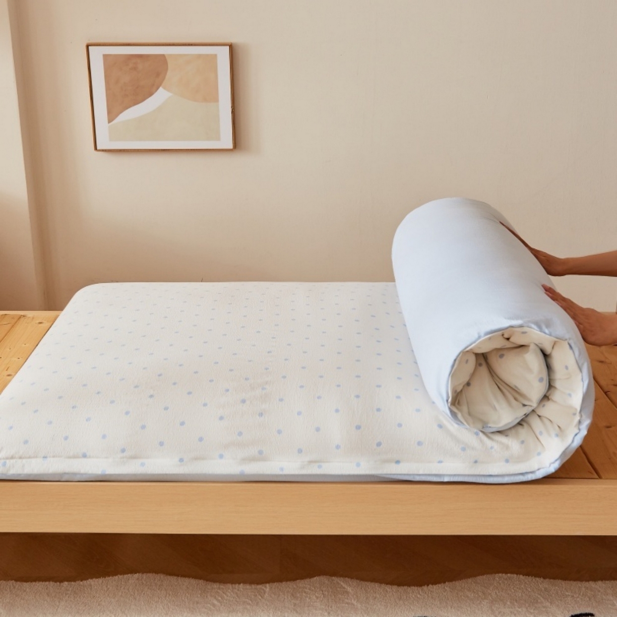 梦镜家纺 2025新款A类云感水洗棉印花床褥 海盐汤圆