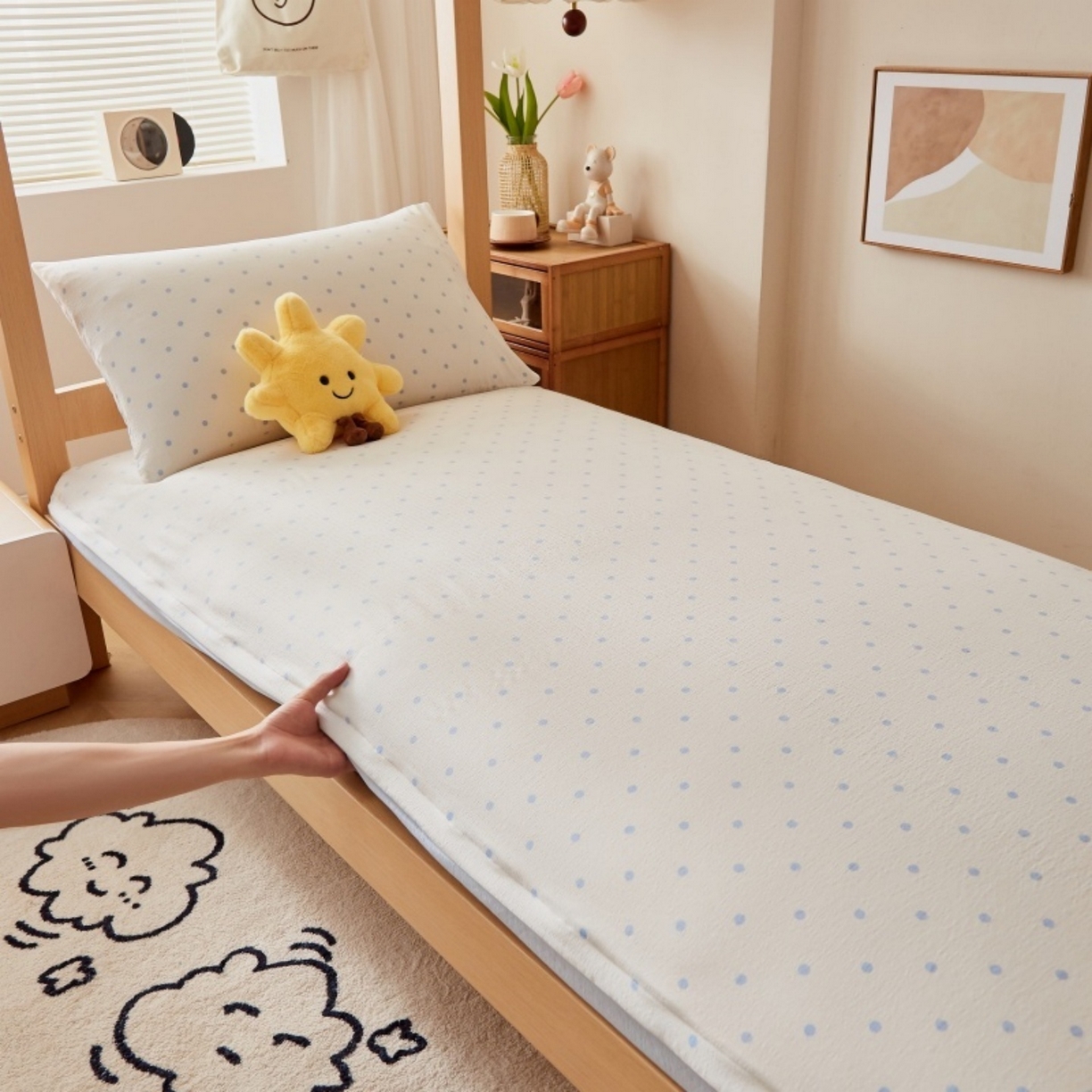 91家纺网 家纺一手货源 找家纺 梦镜家纺 2025新款A类云感水洗棉印花床褥 海盐汤圆