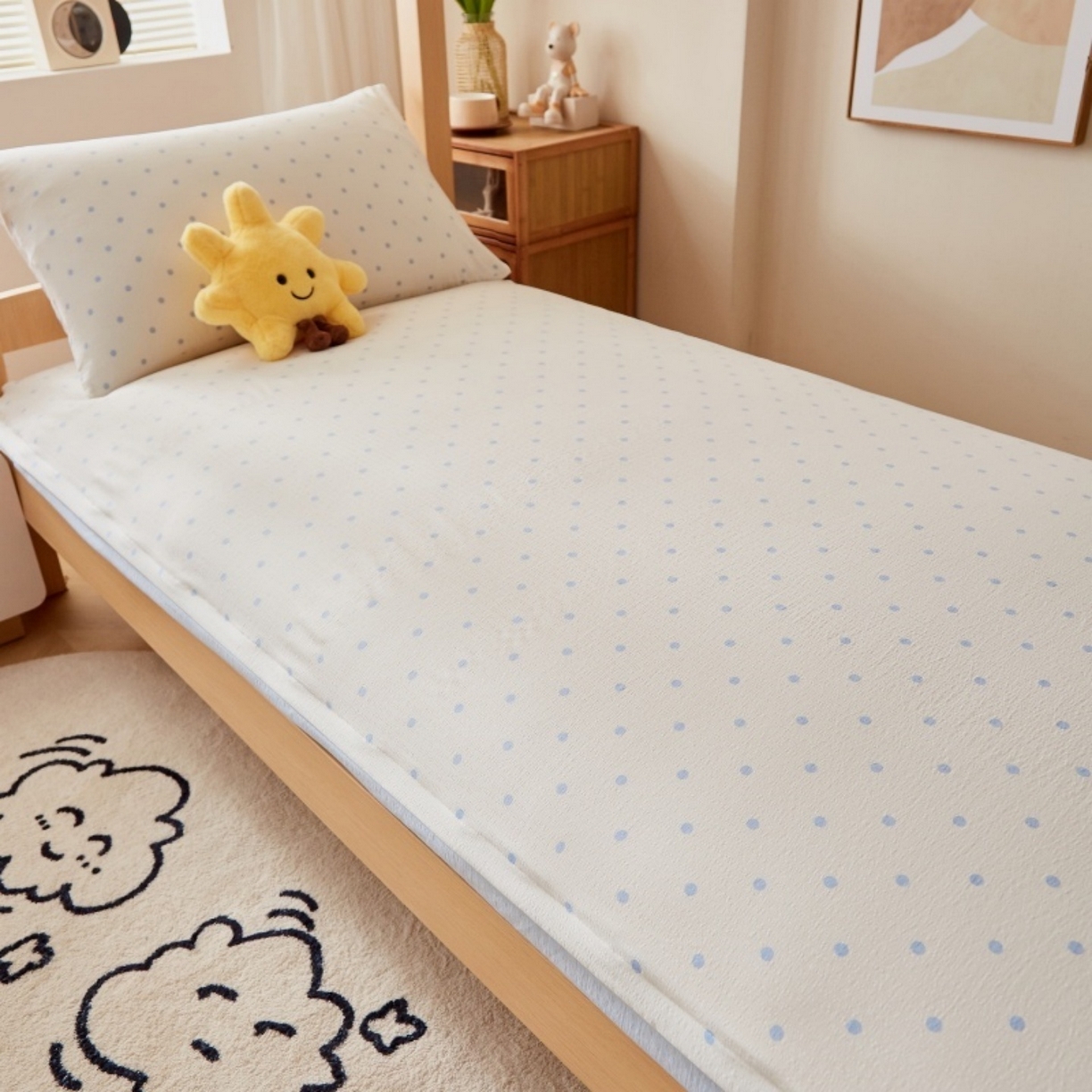 91家纺网 家纺一手货源 找家纺 梦镜家纺 2025新款A类云感水洗棉印花床褥 海盐汤圆