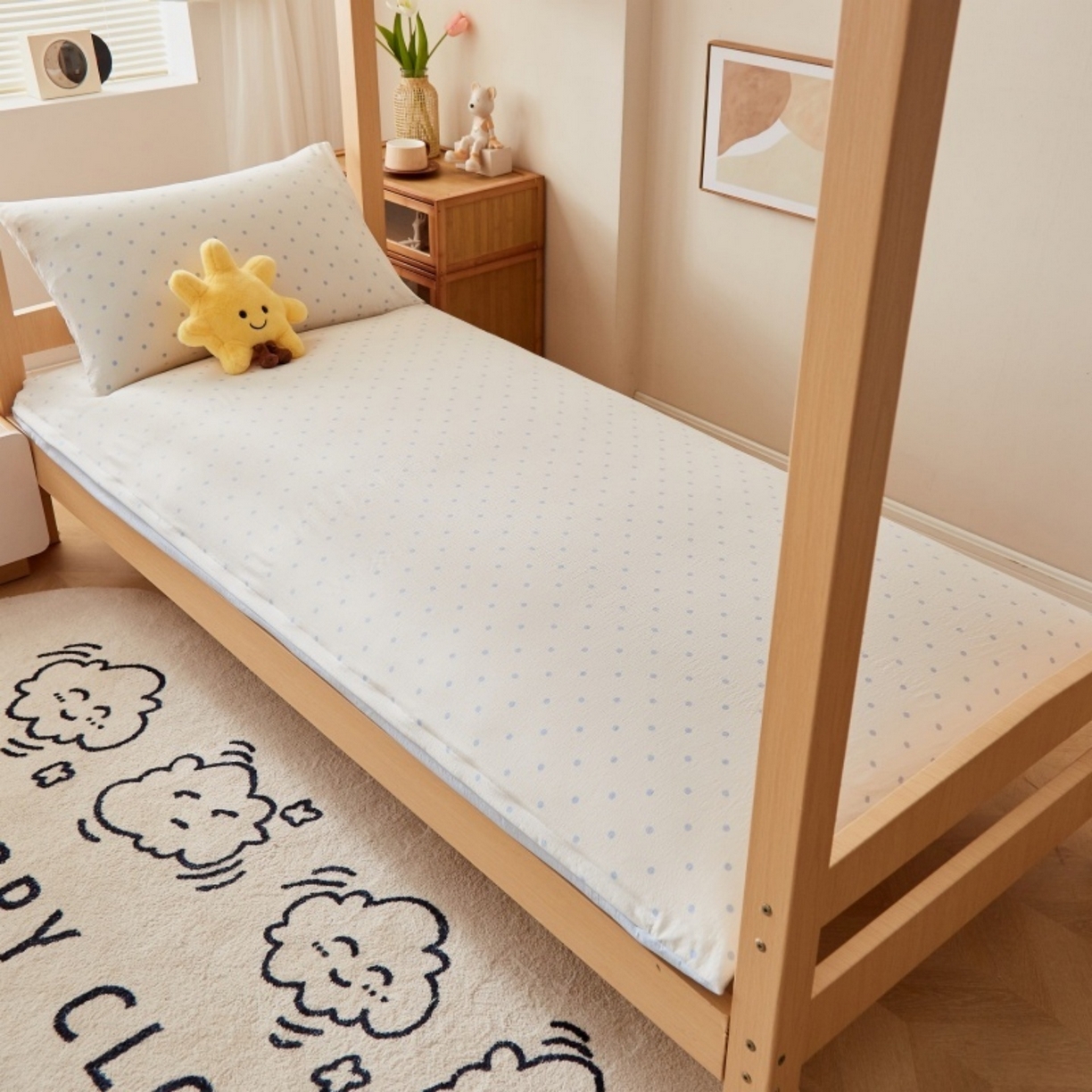 91家纺网 家纺一手货源 找家纺 梦镜家纺 2025新款A类云感水洗棉印花床褥 海盐汤圆