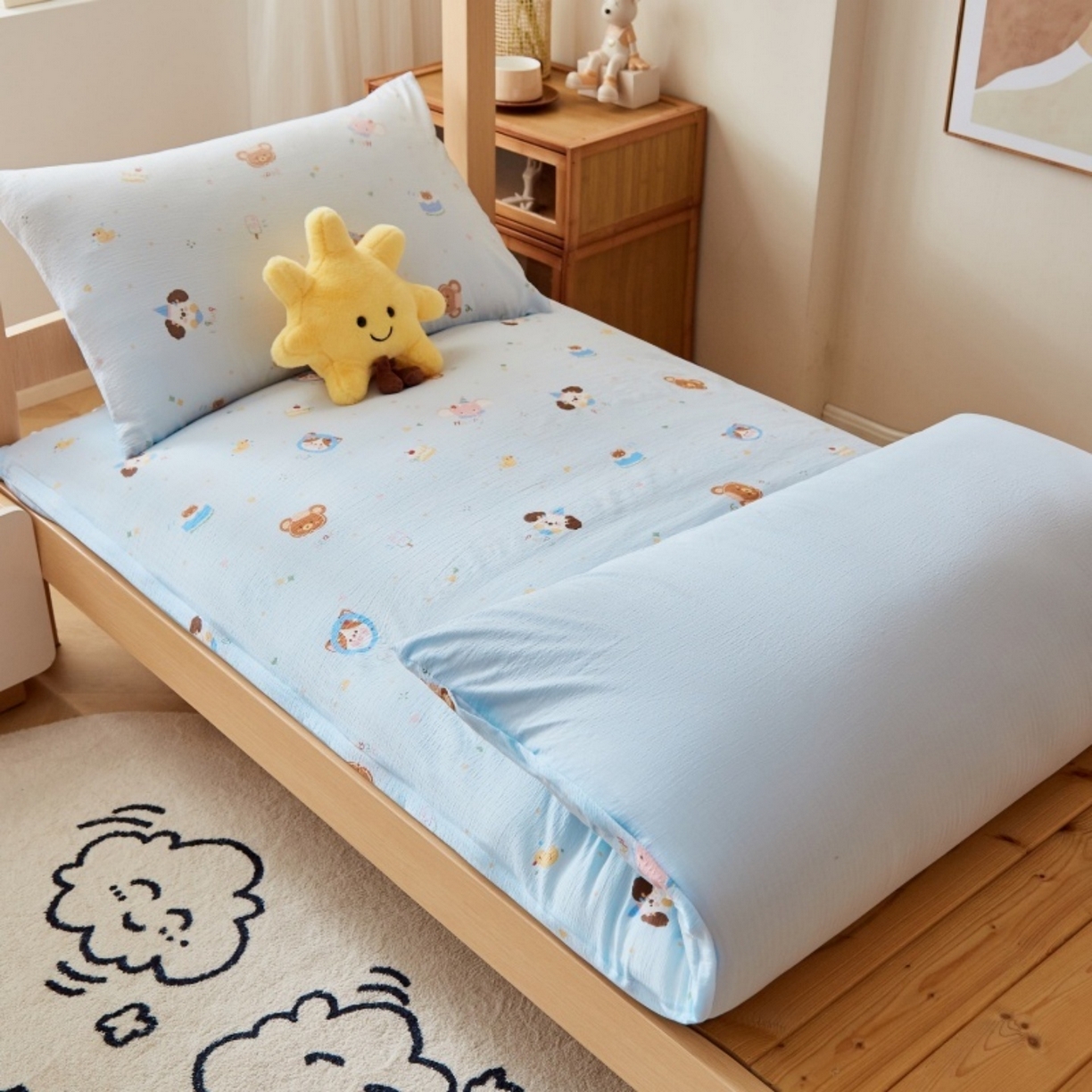 91家纺网 家纺一手货源 找家纺 梦镜家纺 2025新款A类云感水洗棉印花床褥 生日宴会-蓝