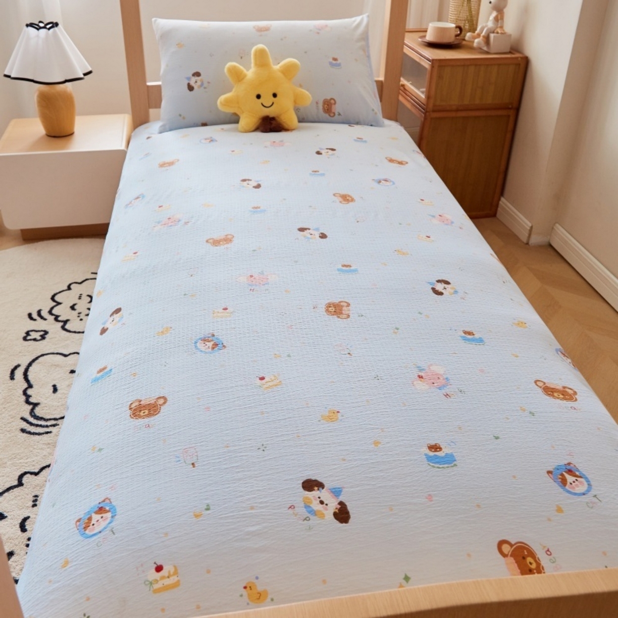 91家纺网 家纺一手货源 找家纺 梦镜家纺 2025新款A类云感水洗棉印花床褥 生日宴会-蓝