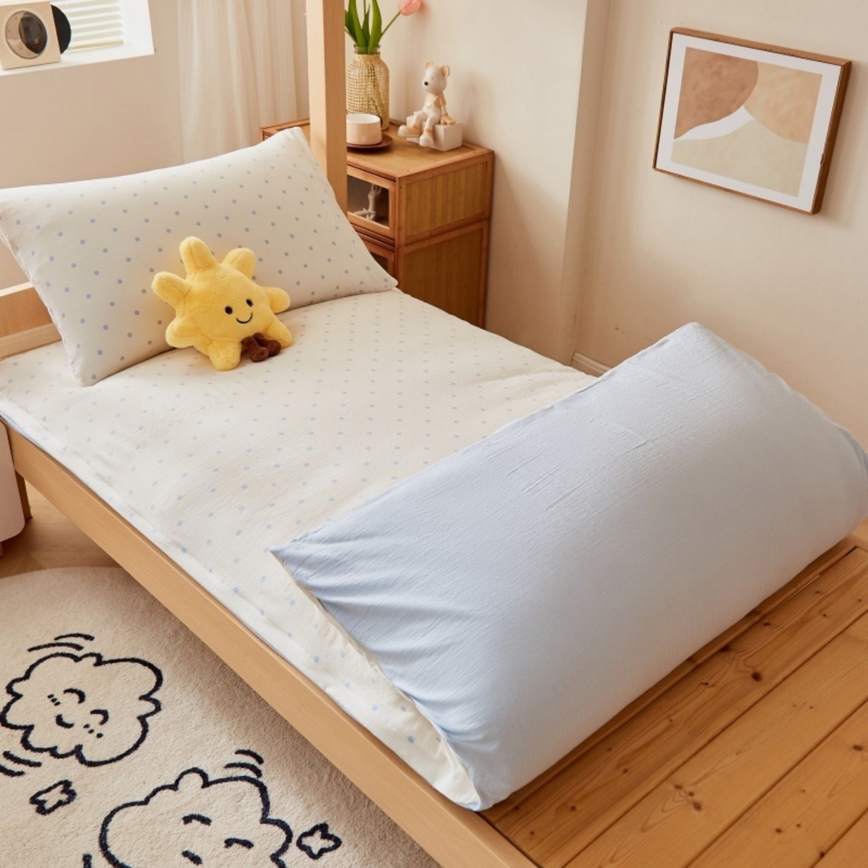 91家纺网 家纺一手货源 找家纺 梦镜家纺 2025新款A类云感水洗棉印花床褥 海盐汤圆