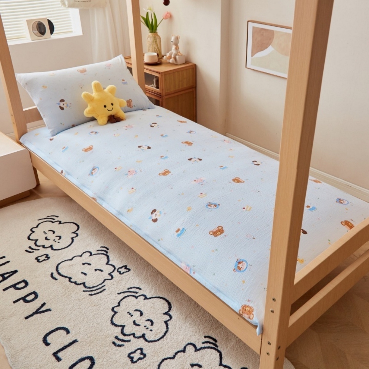 91家纺网 家纺一手货源 找家纺 梦镜家纺 2025新款A类云感水洗棉印花床褥 生日宴会-蓝