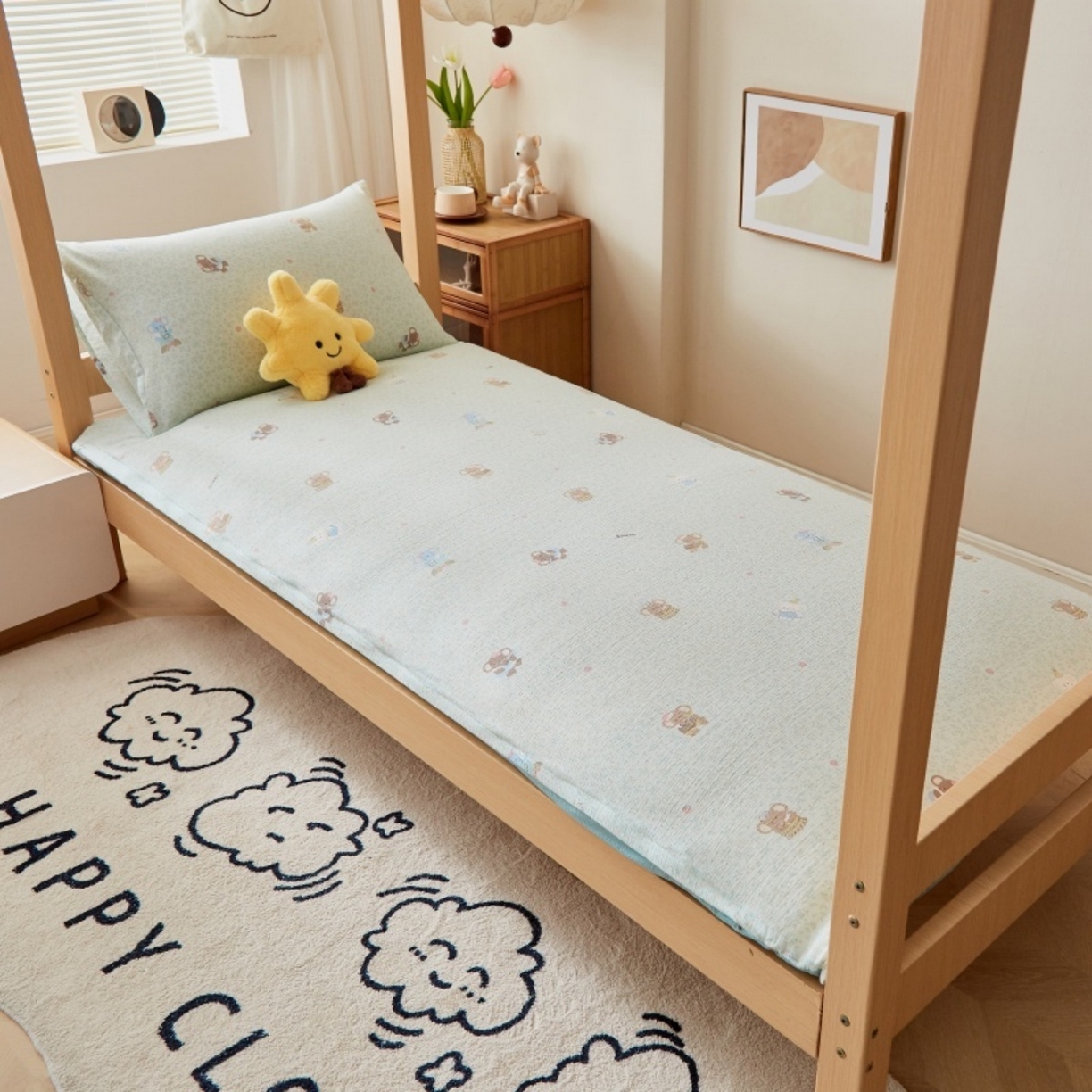 91家纺网 家纺一手货源 找家纺 梦镜家纺 2025新款A类云感水洗棉印花床褥 少女象