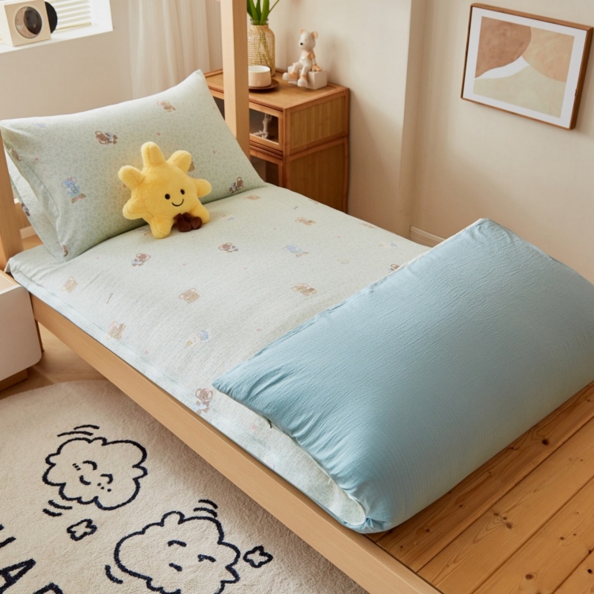 91家纺网 家纺一手货源 找家纺 梦镜家纺 2025新款A类云感水洗棉印花床褥 少女象