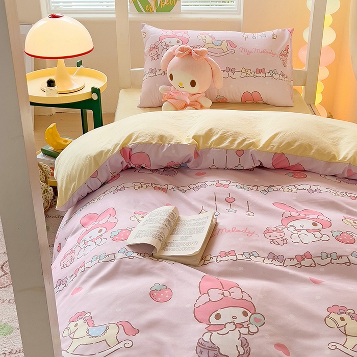 91家纺网 家纺一手货源 找家纺 港岛妹妹 2025新款三丽鸥正版授权四件套-学生床拍摄图 三丽鸥-蝴蝶结美乐蒂