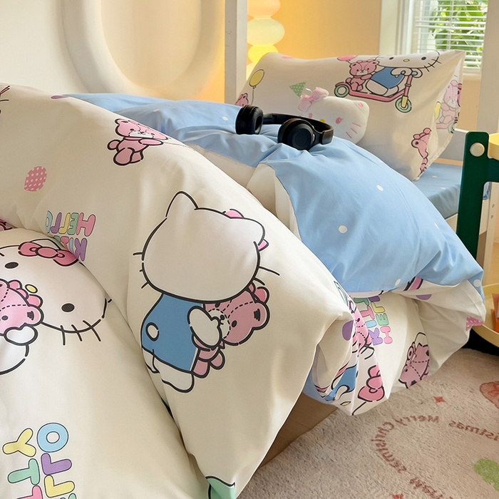 91家纺网 家纺一手货源 找家纺 港岛妹妹 2025新款三丽鸥正版授权四件套-学生床拍摄图 三丽鸥-五彩kt猫