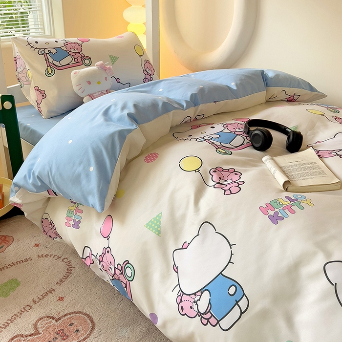 91家纺网 家纺一手货源 找家纺 港岛妹妹 2025新款三丽鸥正版授权四件套-学生床拍摄图 三丽鸥-五彩kt猫