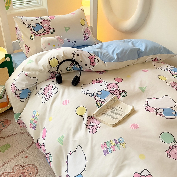 91家纺网 家纺一手货源 找家纺 港岛妹妹 2025新款三丽鸥正版授权四件套-学生床拍摄图 三丽鸥-五彩kt猫