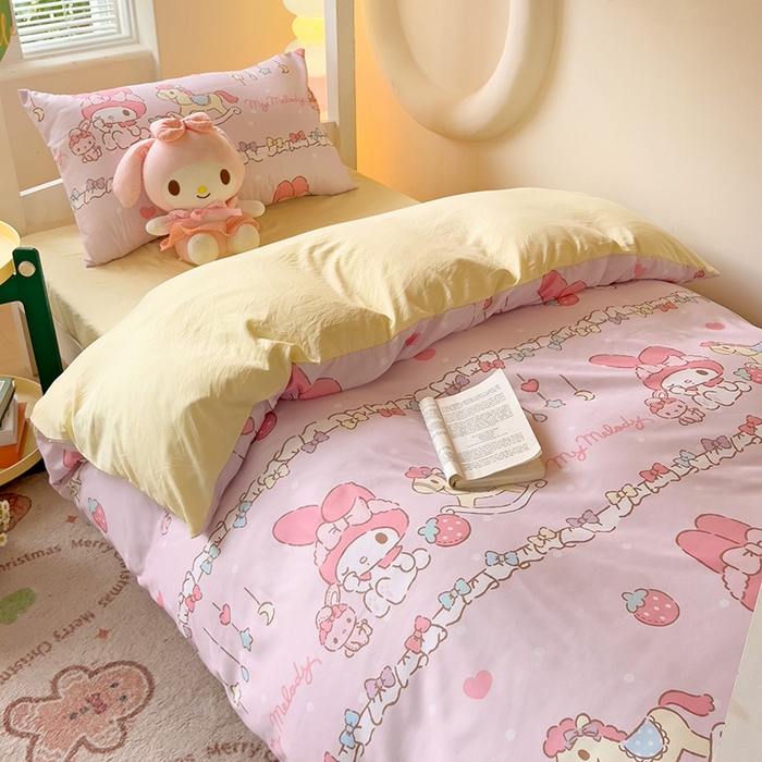 91家纺网 家纺一手货源 找家纺 港岛妹妹 2025新款三丽鸥正版授权四件套-学生床拍摄图 三丽鸥-蝴蝶结美乐蒂