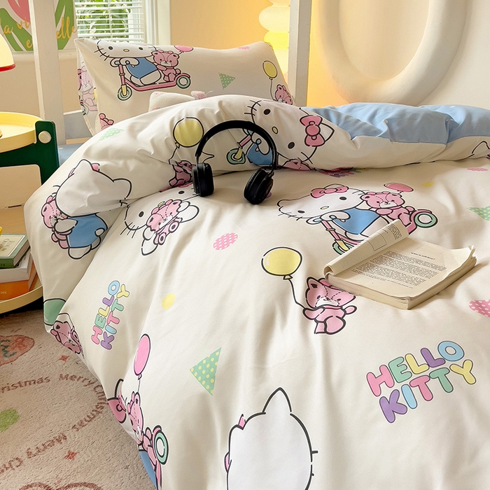 91家纺网 家纺一手货源 找家纺 港岛妹妹 2025新款三丽鸥正版授权四件套-学生床拍摄图 三丽鸥-五彩kt猫