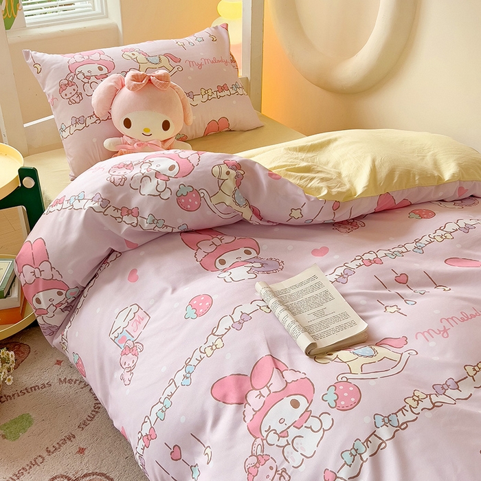 91家纺网 家纺一手货源 找家纺 港岛妹妹 2025新款三丽鸥正版授权四件套-学生床拍摄图 三丽鸥-蝴蝶结美乐蒂