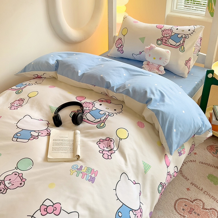 91家纺网 家纺一手货源 找家纺 港岛妹妹 2025新款三丽鸥正版授权四件套-学生床拍摄图 三丽鸥-五彩kt猫