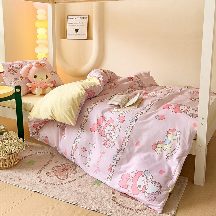 91家纺网 家纺一手货源 找家纺 港岛妹妹 2025新款三丽鸥正版授权四件套-学生床拍摄图 三丽鸥-蝴蝶结美乐蒂