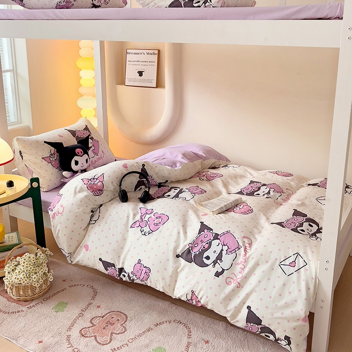 91家纺网 家纺一手货源 找家纺 港岛妹妹 2025新款三丽鸥正版授权四件套-学生床拍摄图 三丽鸥-白色库洛米