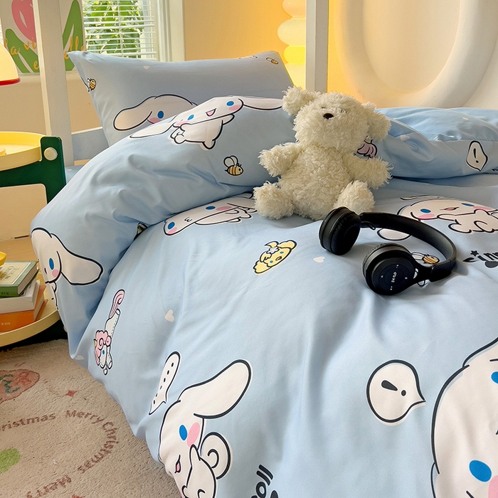 91家纺网 家纺一手货源 找家纺 港岛妹妹 2025新款三丽鸥正版授权四件套-学生床拍摄图 三丽鸥-牛奶玉桂狗