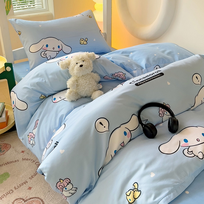 91家纺网 家纺一手货源 找家纺 港岛妹妹 2025新款三丽鸥正版授权四件套-学生床拍摄图 三丽鸥-牛奶玉桂狗