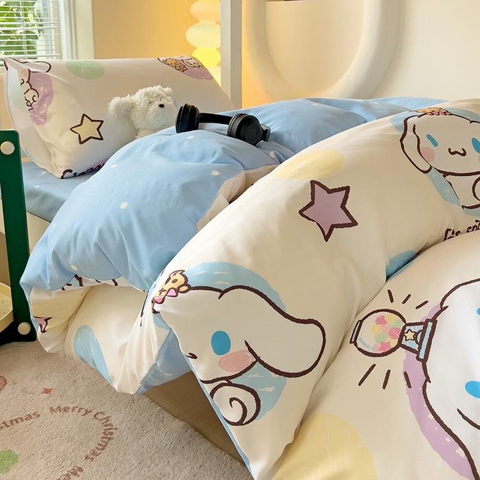 91家纺网 家纺一手货源 找家纺 港岛妹妹 2025新款三丽鸥正版授权四件套-学生床拍摄图 三丽鸥-彩色涂鸦玉桂狗