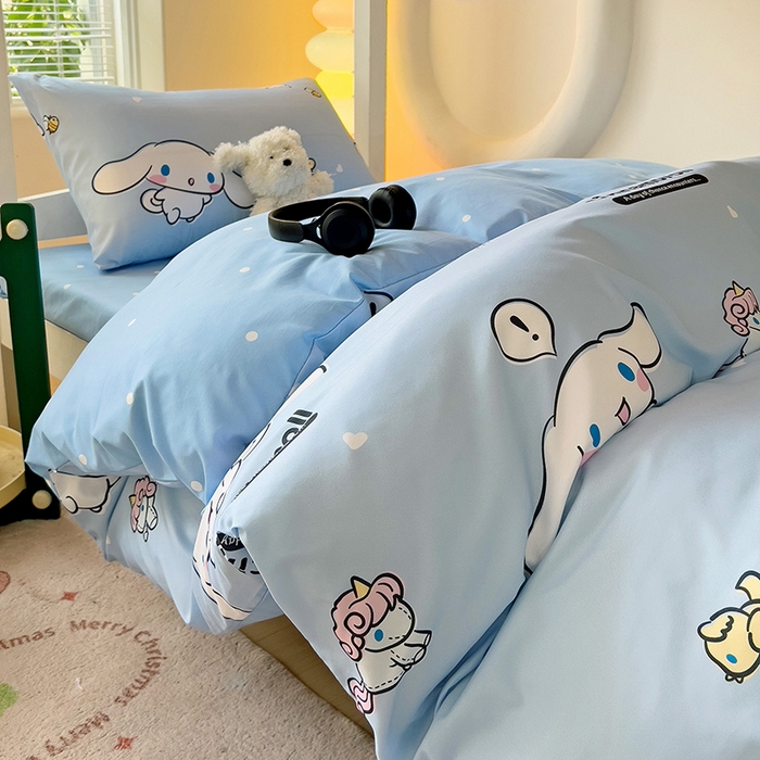 91家纺网 家纺一手货源 找家纺 港岛妹妹 2025新款三丽鸥正版授权四件套-学生床拍摄图 三丽鸥-牛奶玉桂狗