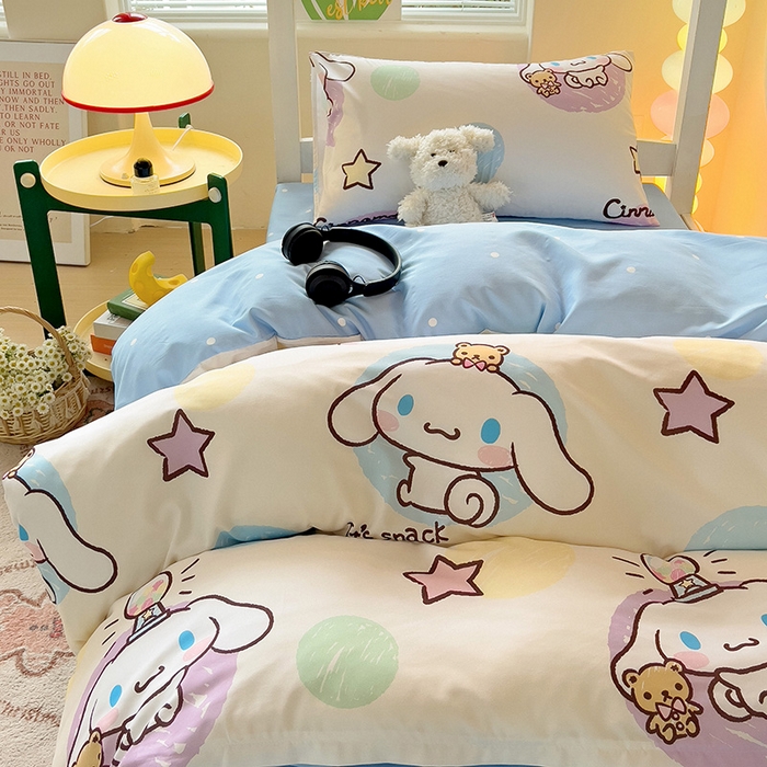 91家纺网 家纺一手货源 找家纺 港岛妹妹 2025新款三丽鸥正版授权四件套-学生床拍摄图 三丽鸥-彩色涂鸦玉桂狗