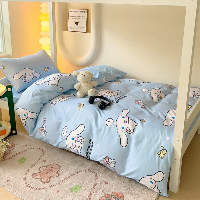 91家纺网 家纺一手货源 找家纺 港岛妹妹 2025新款三丽鸥正版授权四件套-学生床拍摄图 三丽鸥-牛奶玉桂狗