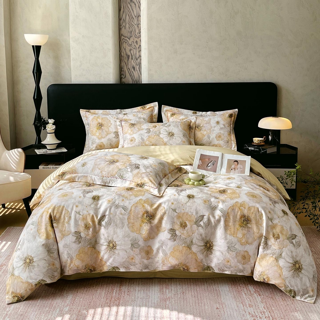 91家纺网 家纺一手货源 找家纺 帅露家纺 2025新款升级疆大白全棉加厚生态磨毛四件套 豆蔻年华-黄