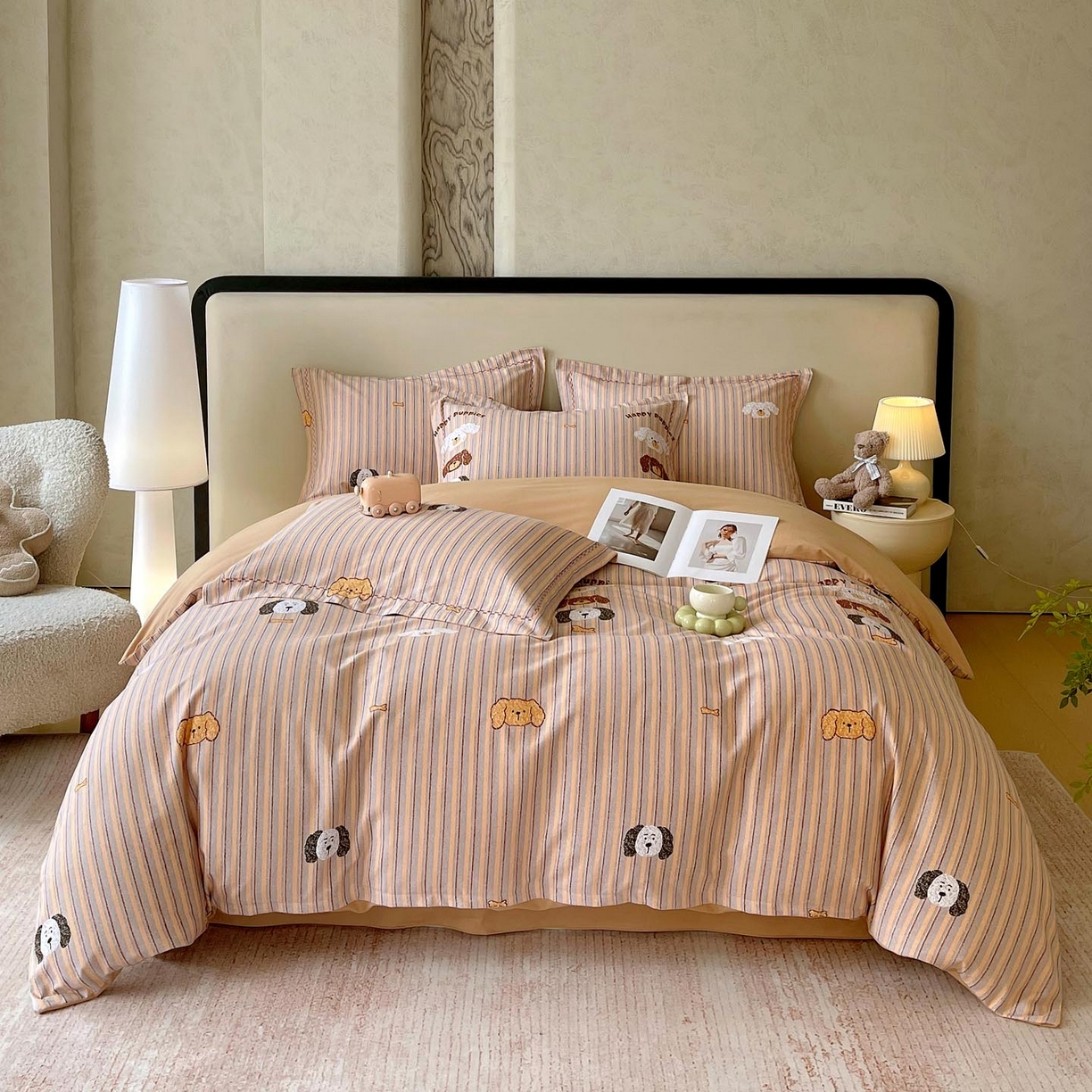 91家纺网 家纺一手货源 找家纺 帅露家纺 2025新款升级疆大白全棉加厚生态磨毛四件套 彩虹小狗