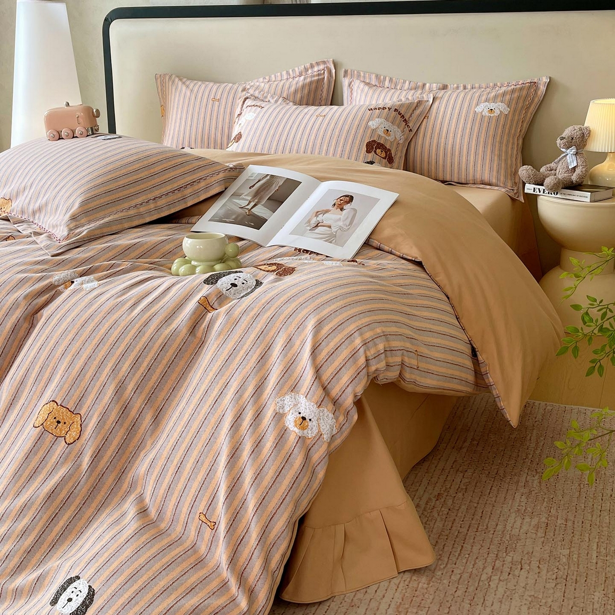 91家纺网 家纺一手货源 找家纺 帅露家纺 2025新款升级疆大白全棉加厚生态磨毛四件套 彩虹小狗