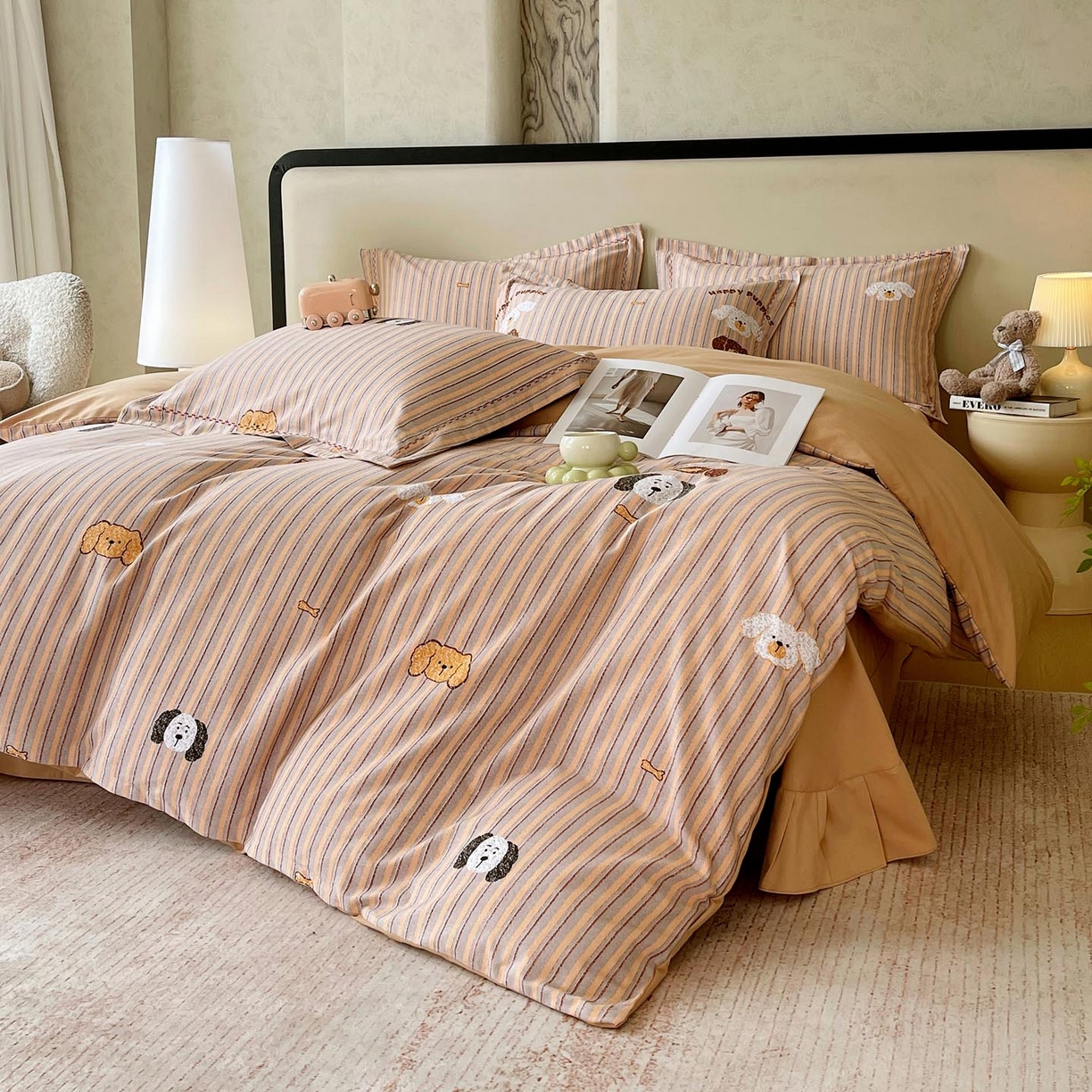 91家纺网 家纺一手货源 找家纺 帅露家纺 2025新款升级疆大白全棉加厚生态磨毛四件套 彩虹小狗