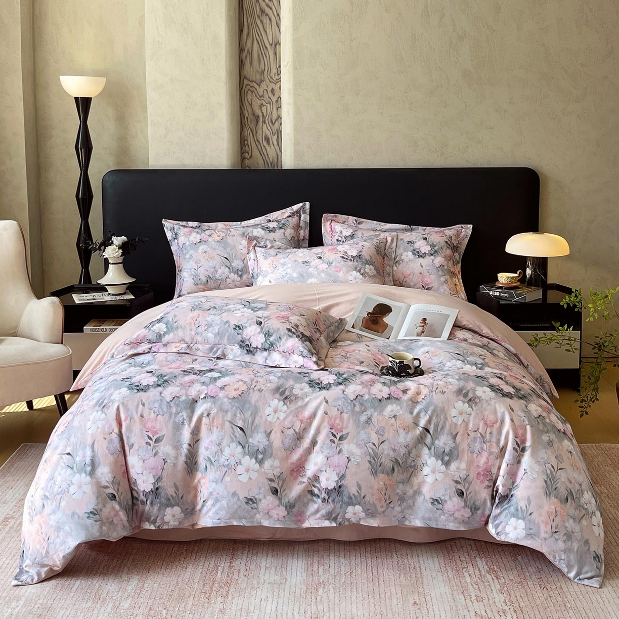 91家纺网 家纺一手货源 找家纺 帅露家纺 2025新款升级疆大白全棉加厚生态磨毛四件套 朝歌-粉