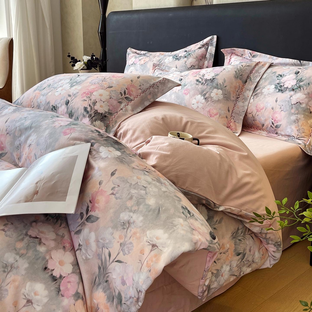 帅露家纺 2025新款升级疆大白全棉加厚生态磨毛四件套 朝歌-粉