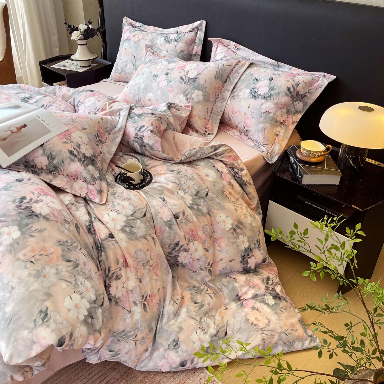 91家纺网 家纺一手货源 找家纺 帅露家纺 2025新款升级疆大白全棉加厚生态磨毛四件套 朝歌-粉