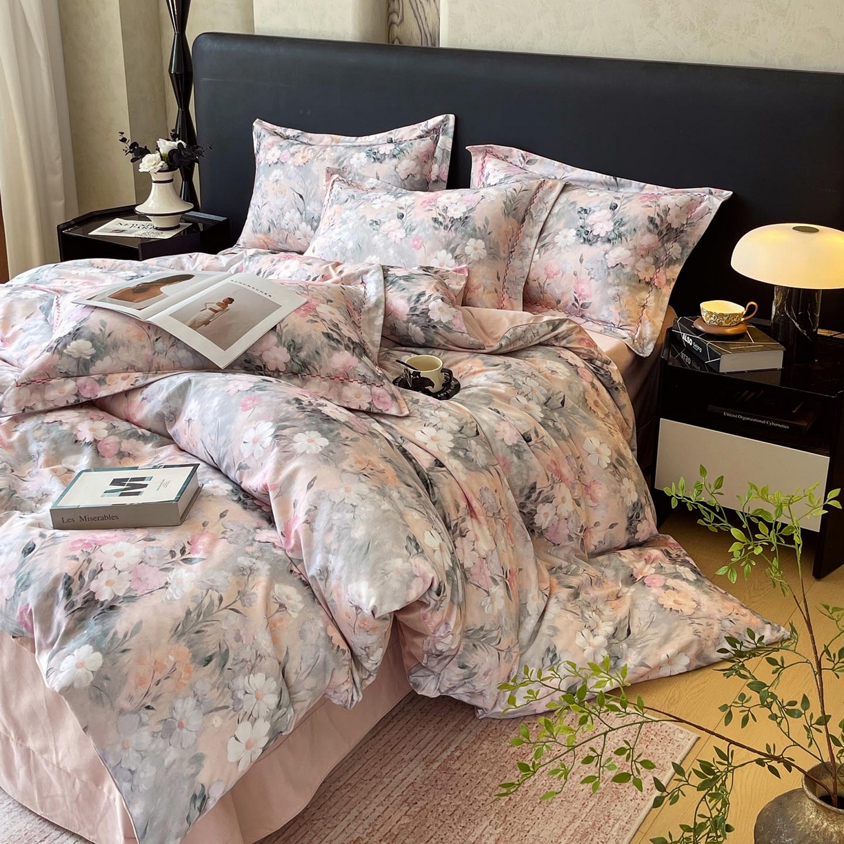 91家纺网 家纺一手货源 找家纺 帅露家纺 2025新款升级疆大白全棉加厚生态磨毛四件套 朝歌-粉