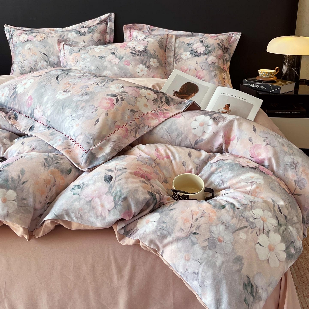 91家纺网 家纺一手货源 找家纺 帅露家纺 2025新款升级疆大白全棉加厚生态磨毛四件套 朝歌-粉